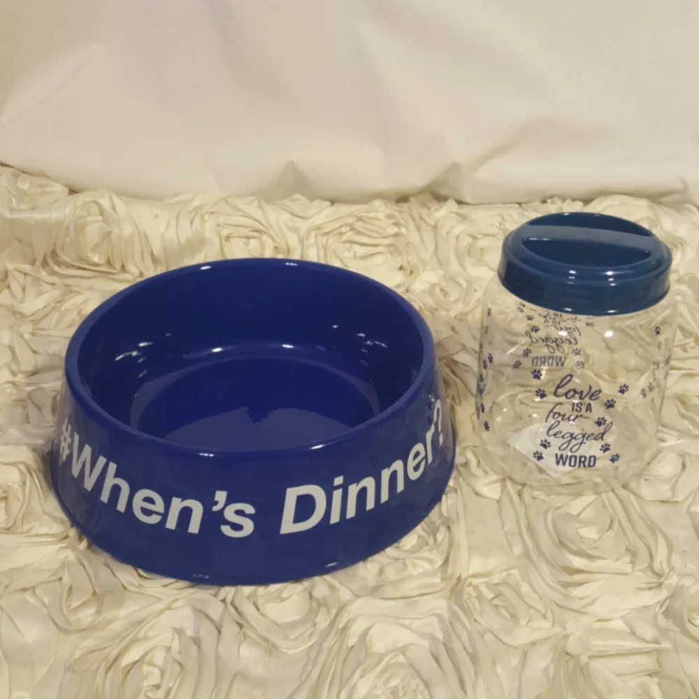 Pet Dog/Cat Bowl and Treat Jar Set New.